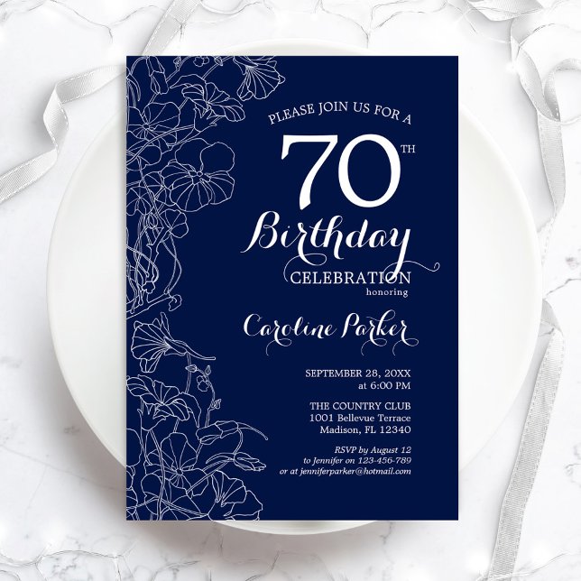 Invitación Fiesta de cumpleaños 70 de la floral blanca de la  (Subido por el creador)