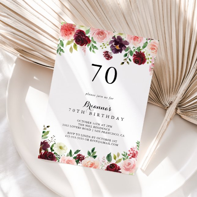 Invitación Fiesta de cumpleaños 70 de la floral de la primave (Subido por el creador)