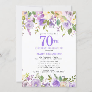 Invitación Fiesta de cumpleaños 70 de la Floral Púrpura