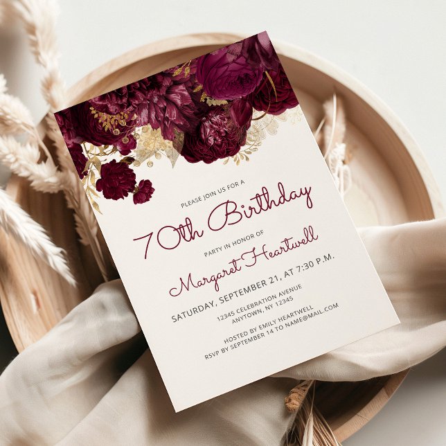 Invitación Fiesta de cumpleaños 70 de la floral roja de Borgo (Subido por el creador)
