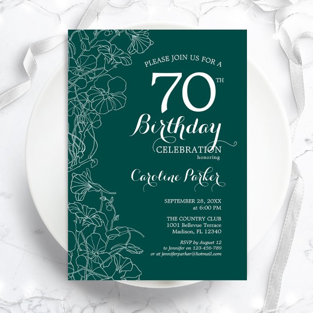 Invitación Fiesta de cumpleaños 70 de la floral verde verde a (Subido por el creador)
