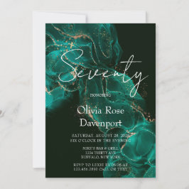 Invitación Fiesta de cumpleaños 70 de la tinta verde de oro e