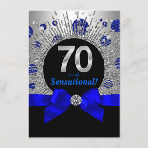 Invitación Fiesta de cumpleaños 70 de mujer azul real y plate