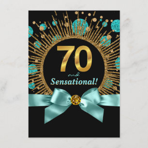 Invitación Fiesta de cumpleaños 70 de mujer azul turquesa y d