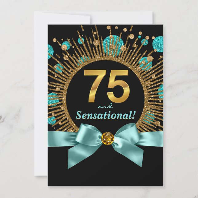 Invitación Fiesta de cumpleaños 70 de mujer azul turquesa y d (Anverso)