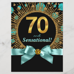 Invitación Fiesta de cumpleaños 70 de mujer azul turquesa y o