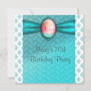 Invitación Fiesta de cumpleaños 70 de mujer Cameo Azul Verde