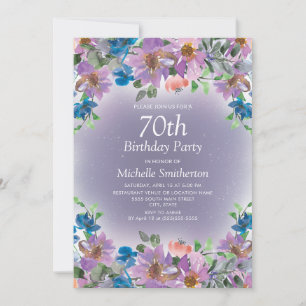 Invitación Fiesta de cumpleaños 70 de mujer con flores azules