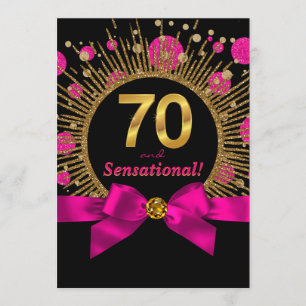 Invitación Fiesta de cumpleaños 70 de mujer en fucsia y dorad