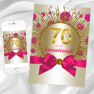 Invitación Fiesta de cumpleaños 70 de mujer fucsia dorado