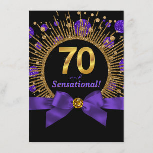 Invitación Fiesta de cumpleaños 70 de mujer púrpura y dorado