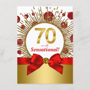 Invitación Fiesta de cumpleaños 70 de mujer rojo y dorado