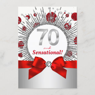 Invitación Fiesta de cumpleaños 70 de mujer Rojo y Plata