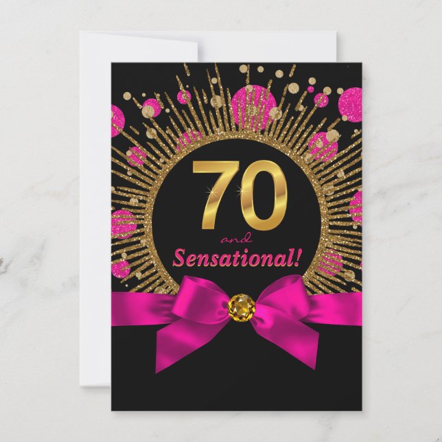Invitación Fiesta de cumpleaños 70 de mujer Rosa caliente y d (Anverso)