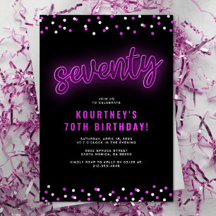 Invitación Fiesta de cumpleaños 70 de Neón Rosa para Adultos
