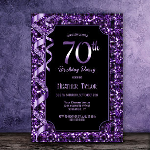 Invitación Fiesta de cumpleaños 70 de Purple Sequins