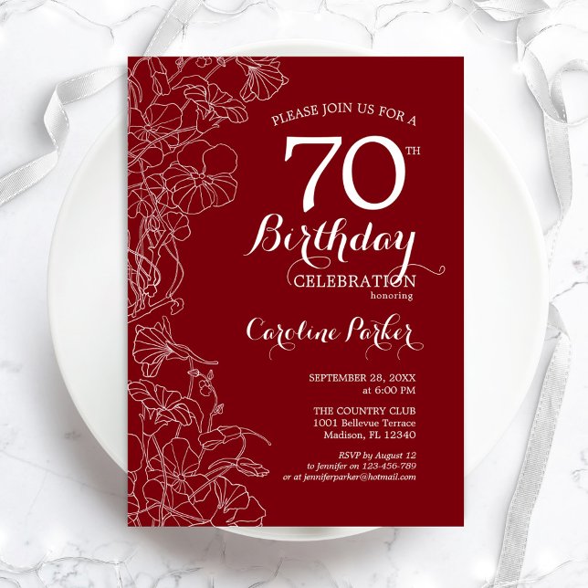 Invitación Fiesta de cumpleaños 70 de Red Floral (Subido por el creador)