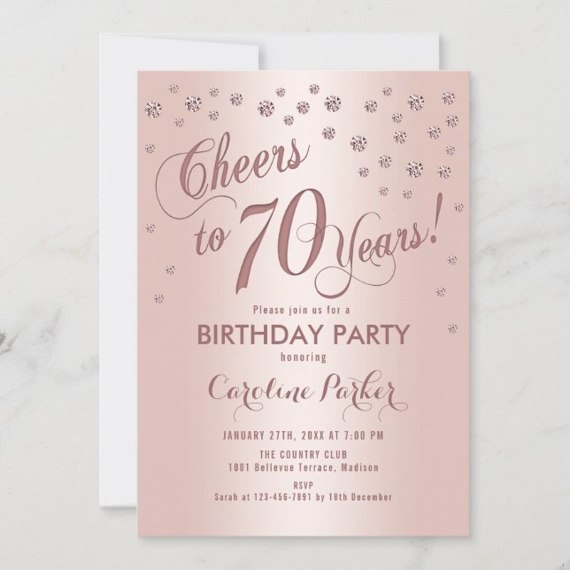 Invitación Fiesta de cumpleaños 70 de Rosa Gold (Anverso)