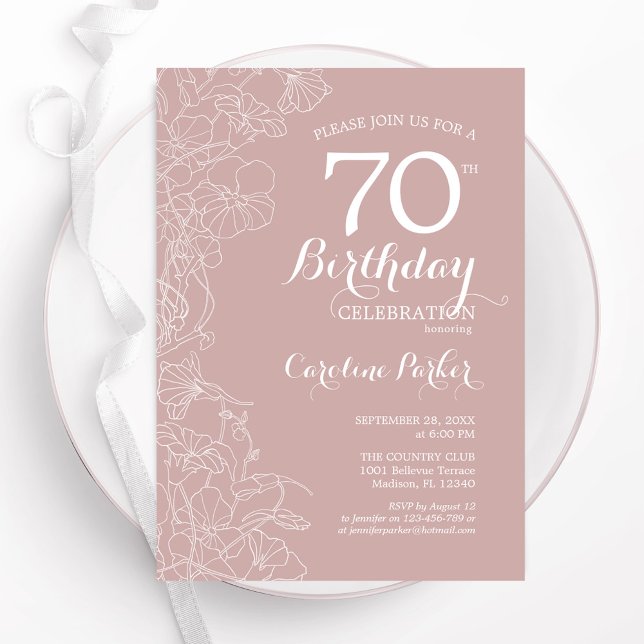 Invitación Fiesta de cumpleaños 70 de Rubor Floral (Subido por el creador)