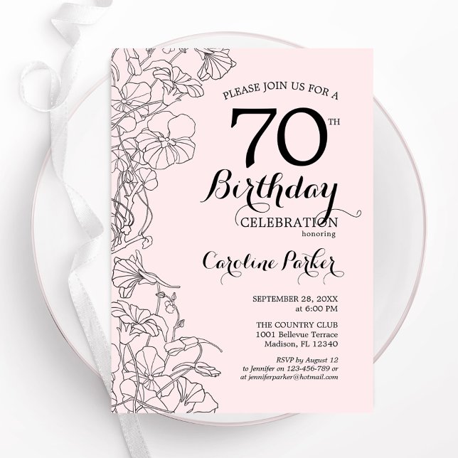 Invitación Fiesta de cumpleaños 70 de Rubor Pink Floral (Subido por el creador)