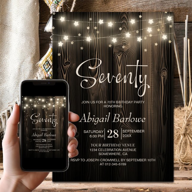 Invitación Fiesta de cumpleaños 70 de Rustic Wood (Subido por el creador)