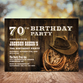 Invitación Fiesta de cumpleaños 70 de Rustic Wood Western