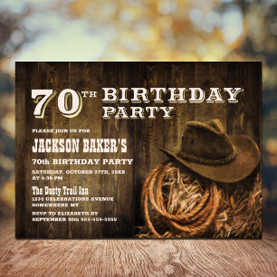 Invitación Fiesta de cumpleaños 70 de Rustic Wood Western