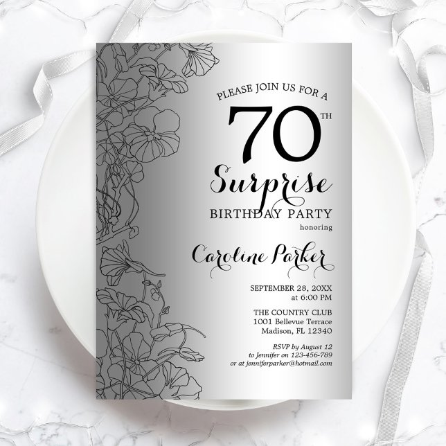 Invitación Fiesta de cumpleaños 70 de Silver Surprise (Subido por el creador)