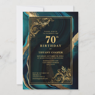 Invitación Fiesta de cumpleaños 70 del oro verde azulado