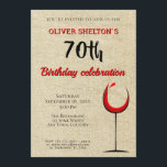 Invitación Fiesta de cumpleaños 70 del Vino Rojo Rústico<br><div class="desc">Invitación a la fiesta de cumpleaños número 80 de la copa de vino rojo rústico. Invitación a la fiesta de cumpleaños número 70 para él. Invitación con una copa de vino tinto en un ambiente rústico beige. El texto está en color blanco y rojo y es totalmente personalizable - personalizarlo...</div>