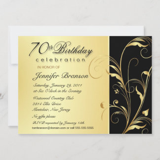 Invitación Fiesta de cumpleaños 70 - Elegant Gold Floral invi
