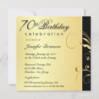 Invitación Fiesta de cumpleaños 70 - Elegant Gold Floral invi