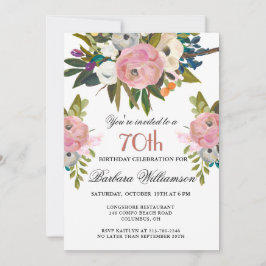 Invitación Fiesta de Cumpleaños 70 Elegante con Flores Pintad