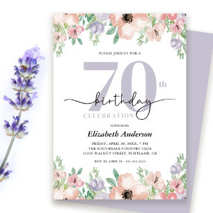 Invitación Fiesta de cumpleaños 70 elegante floral pastel