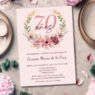 Invitación Fiesta de Cumpleaños 70 Elegante Floral Rosa Españ