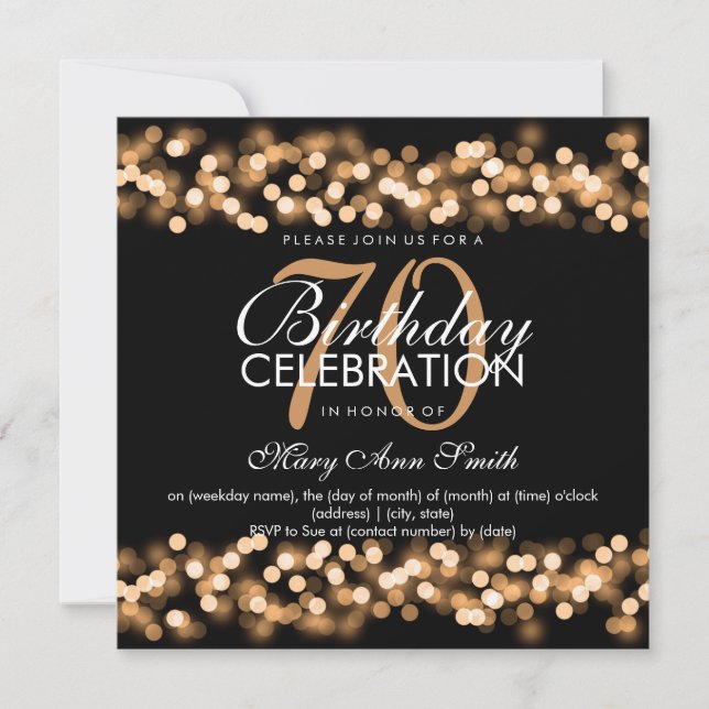 Invitación Fiesta de cumpleaños 70 Faux Gold Hollywood Glam (Anverso)