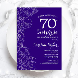 Invitación Fiesta de cumpleaños 70 Floral Purple Surprise