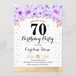 Invitación Fiesta de cumpleaños 70 - Flores moradas de oro