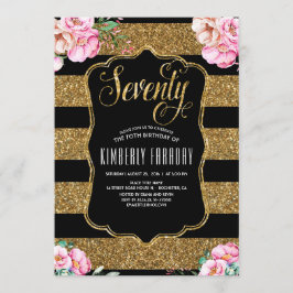 Invitación Fiesta de cumpleaños 70 - Glam de oro floral