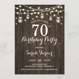 Invitación Fiesta de cumpleaños 70 - Madera rústica