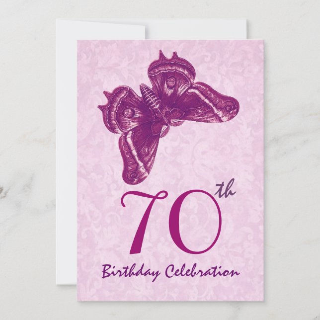 Invitación Fiesta de cumpleaños 70 mariposa magenta (Anverso)