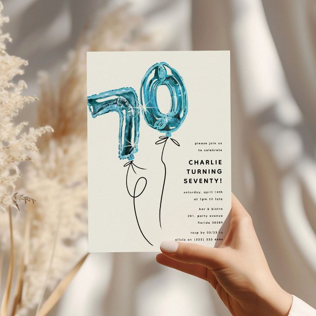 Invitación Fiesta de cumpleaños 70 Minimal Blue 70 Globo (Subido por el creador)