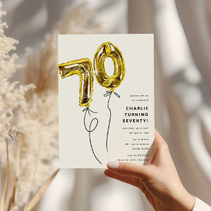 Invitación Fiesta de cumpleaños 70 Minimal Gold 70 Globos