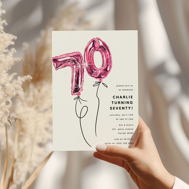Invitación Fiesta de cumpleaños 70 Minimal Pink 70 Globo (Subido por el creador)