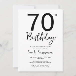 Invitación Fiesta de cumpleaños 70 Minimalista con letra blan