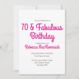Invitación Fiesta de cumpleaños 70 moderna y fabulosa en rosa
