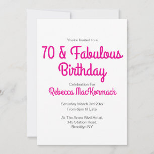 Invitación Fiesta de cumpleaños 70 moderna y fabulosa en rosa