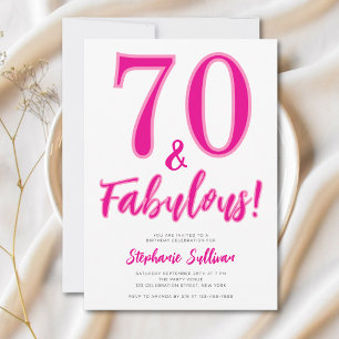 Invitación Fiesta de cumpleaños 70 moderna y fabulosa rosa