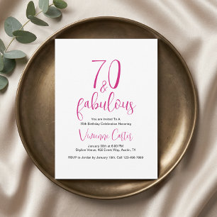 Invitación Fiesta de cumpleaños 70 moderna y fabulosa rosa