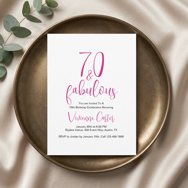 Invitación Fiesta de cumpleaños 70 moderna y fabulosa rosa (Modern 70 and Fabulous Pink 70th Birthday Party Invitation)
